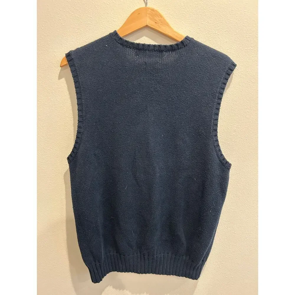 Vintage Polo Ralph Lauren 100% Cotton Navy sweater Vest sz L preppy